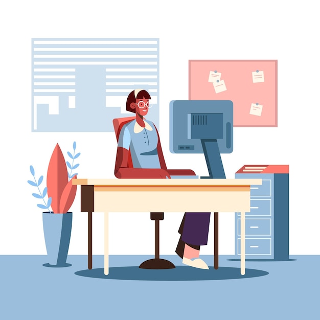 Flat illustration working day scene