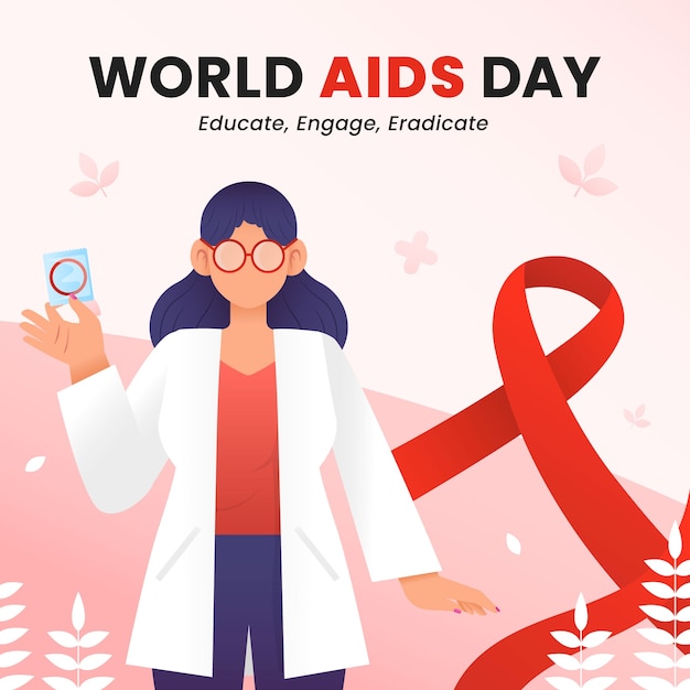 Flat illustration for world aids day awareness with medic