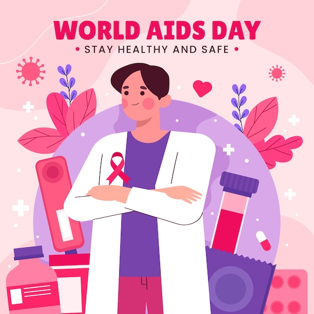 Flat illustration for world aids day awareness with medic