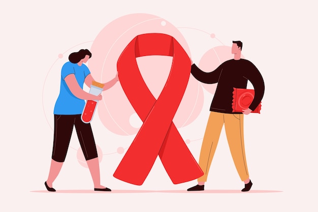 Vettore illustrazione piatta per la consapevolezza della giornata mondiale contro l'aids