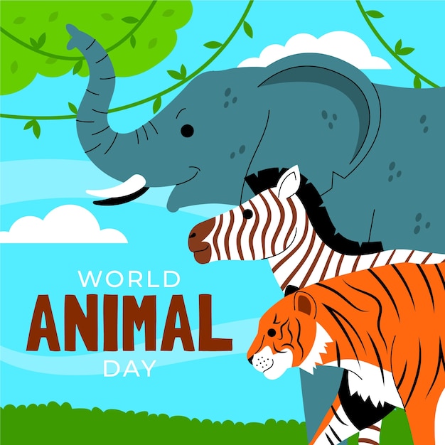 世界動物の日を祝うためのフラットイラスト