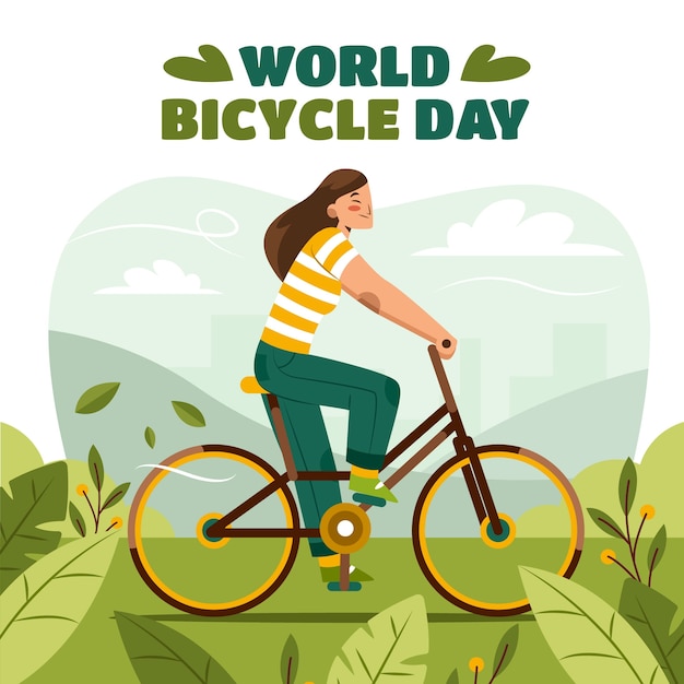 Vector flat illustration for world bicycle day celebration