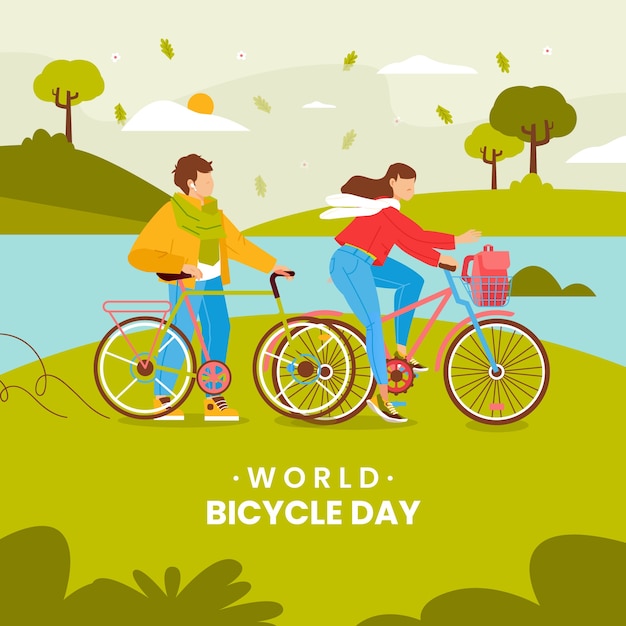 Flat illustration for world bicycle day celebration