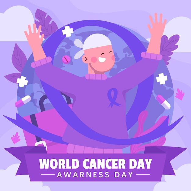 세계 암의 날 인식을 위한 평면 그림