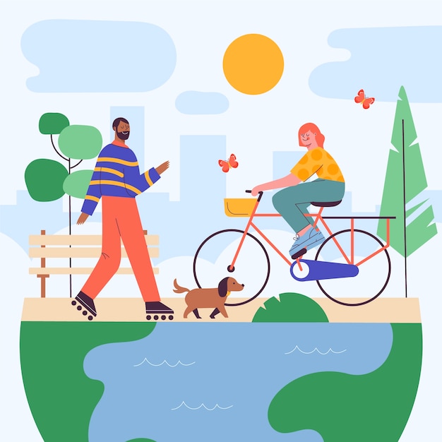 世界カーフリーデーのフラットイラスト