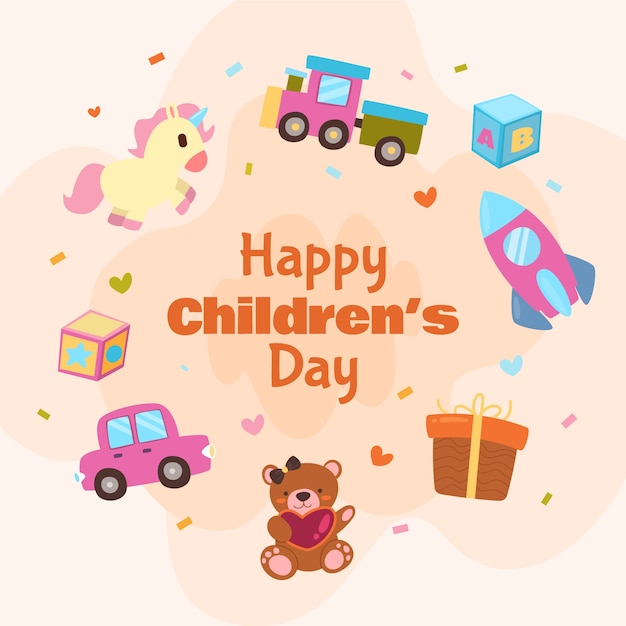 Flat illustration for world children's day celebration with kids playing