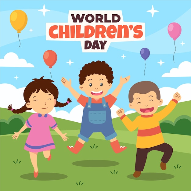 Flat illustration for world children's day celebration with kids playing