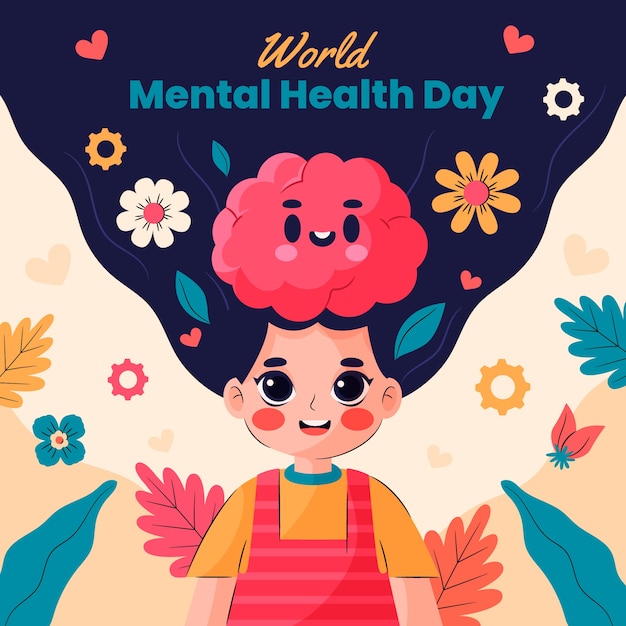 세계 정신 건강의 날 인식을 위한 평면 그림