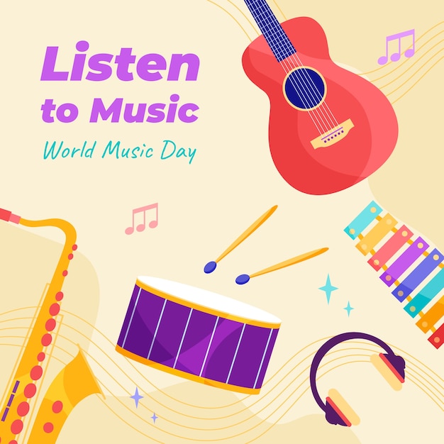 Vector flat illustration for world music day celebration