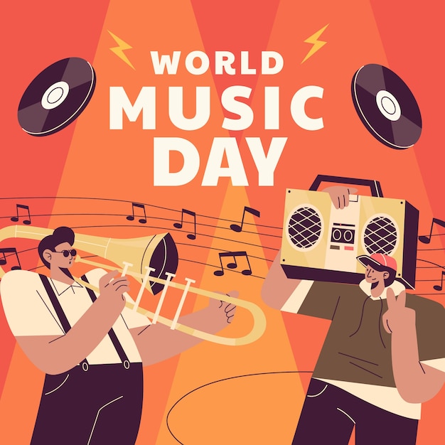 Vettore illustrazione piatta per la celebrazione della giornata mondiale della musica