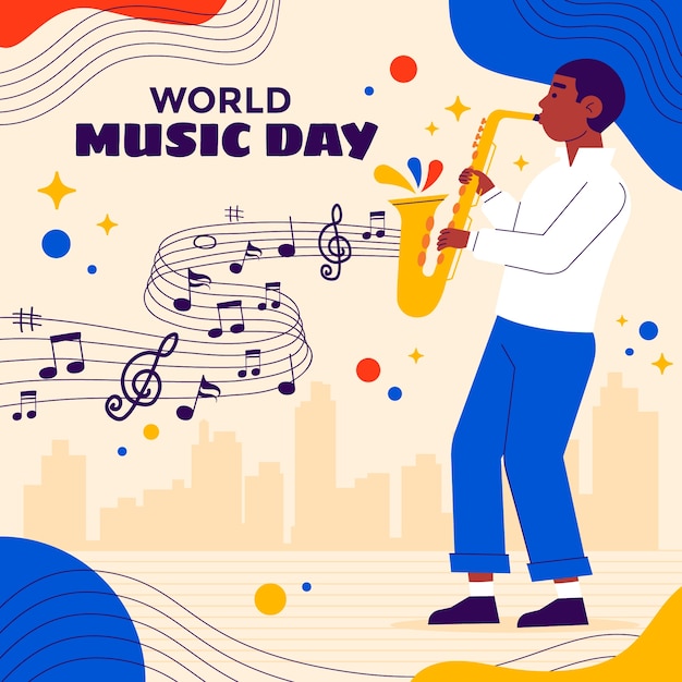 Illustrazione piatta per la celebrazione della giornata mondiale della musica
