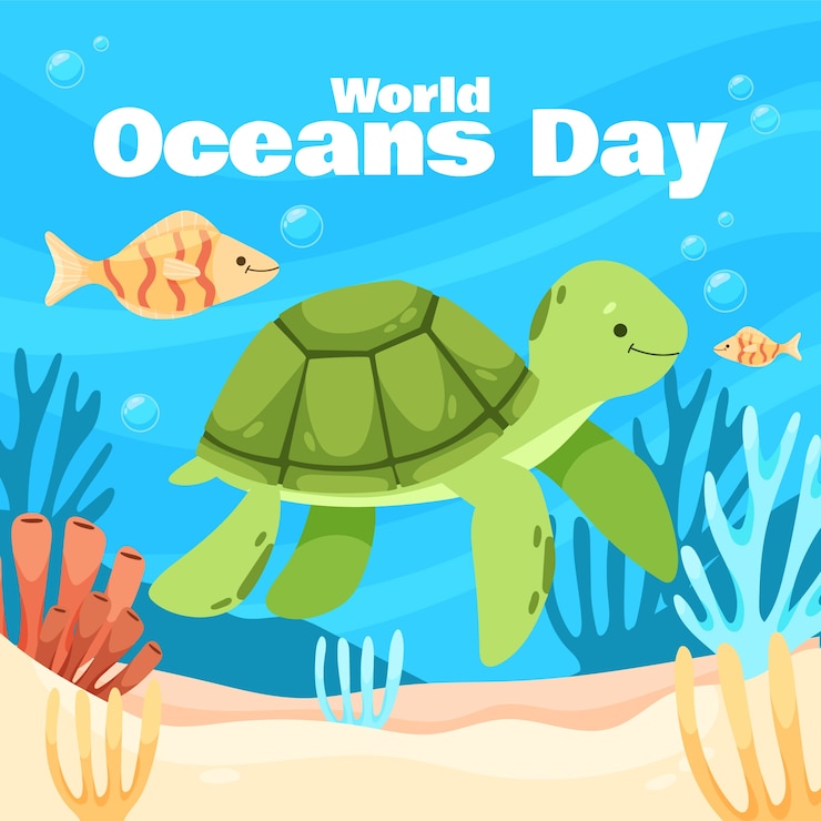 Vector flat illustration for world oceans day celebration