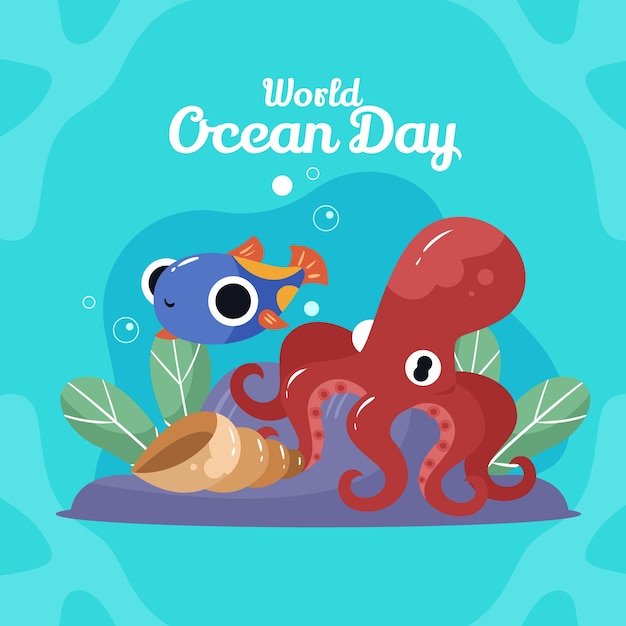 Flat illustration for world oceans day celebration