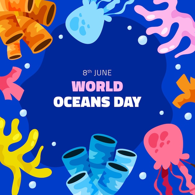 Illustrazione piatta per la celebrazione della giornata mondiale degli oceani