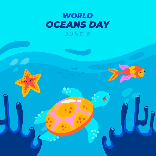 Плоская иллюстрация к празднованию всемирного дня океанов