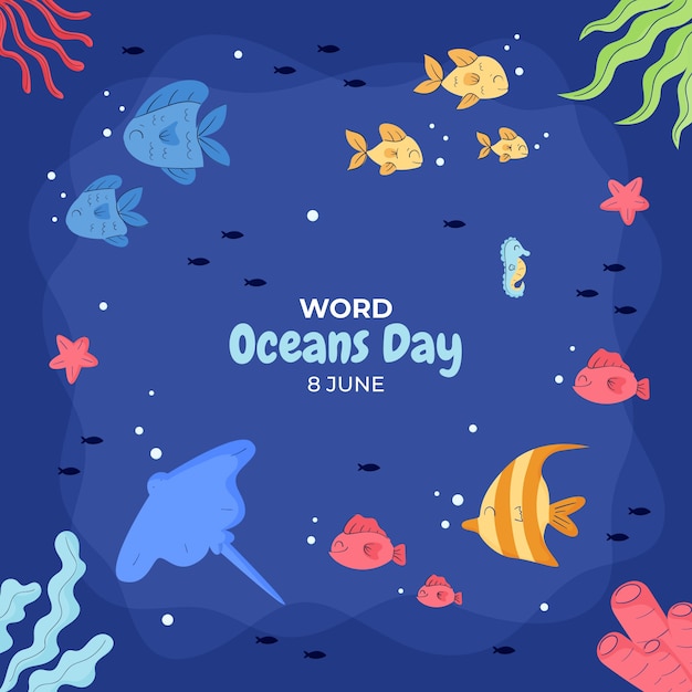 Flat illustration for world oceans day celebration