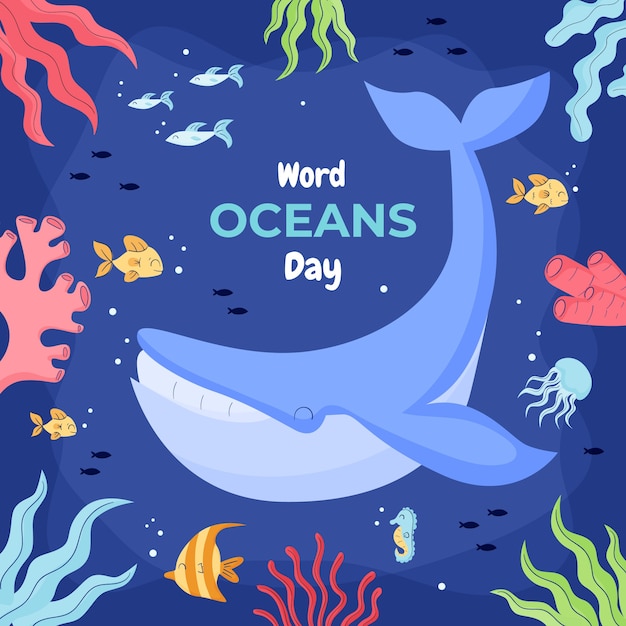 세계 해양의 날 축하를 위한 평면 그림
