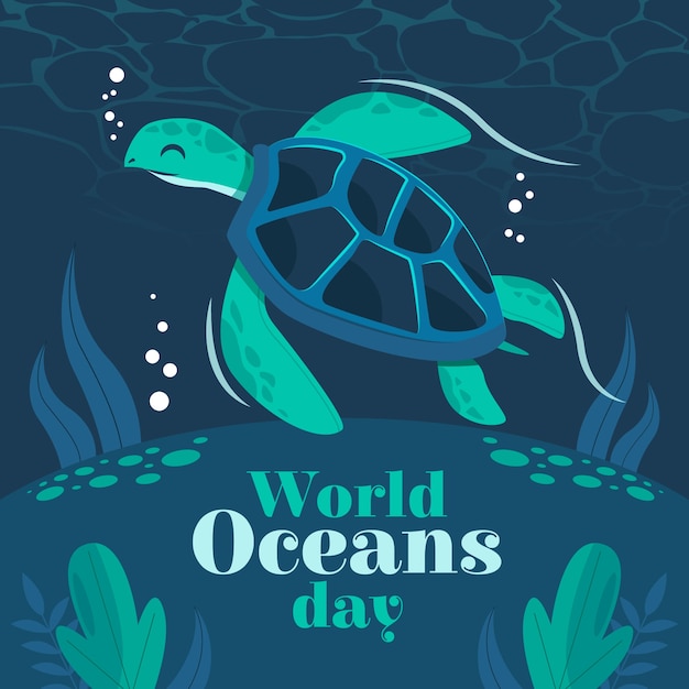 Vector flat illustration for world oceans day celebration