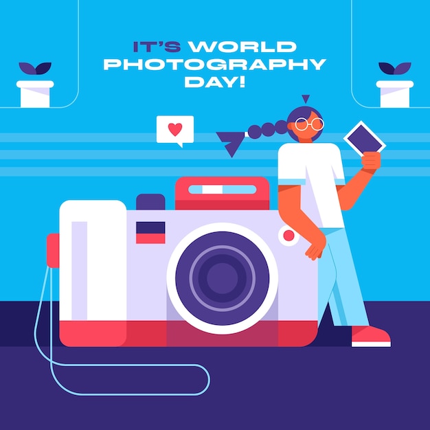 Vettore illustrazione piatta per la celebrazione della giornata mondiale della fotografia