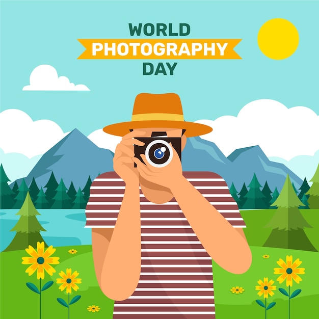 세계 사진의 날 축하를 위한 평면 그림