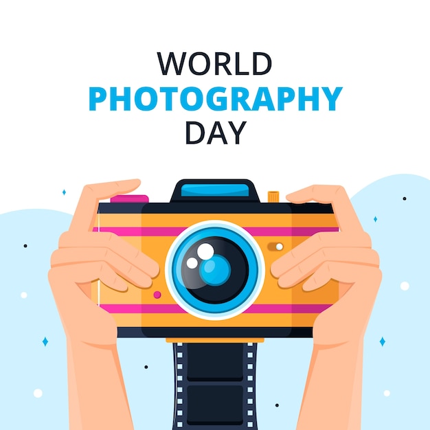 Vettore illustrazione piatta per la celebrazione della giornata mondiale della fotografia