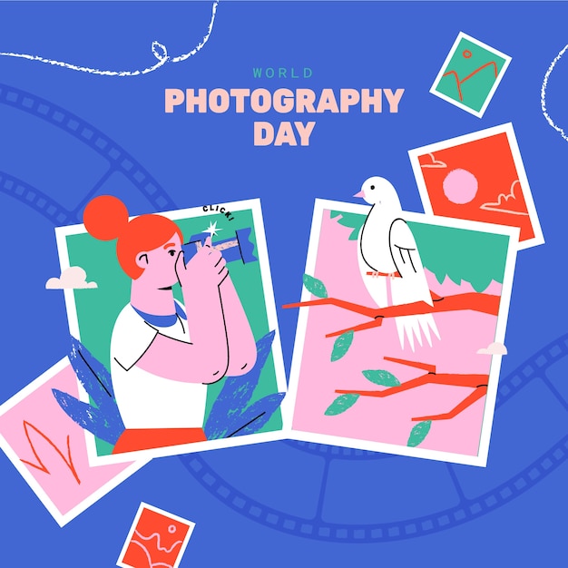 Illustrazione piatta per la giornata mondiale della fotografia