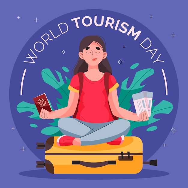 Vettore illustrazione piatta per la celebrazione della giornata mondiale del turismo