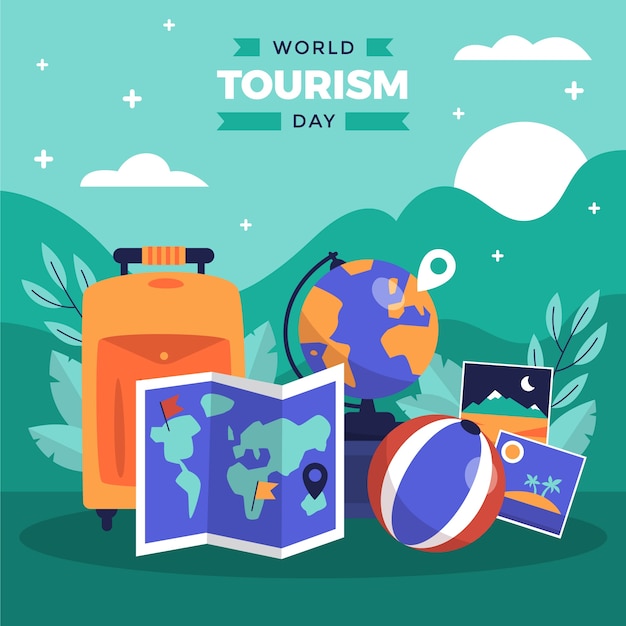 Плоская иллюстрация к празднованию всемирного дня туризма