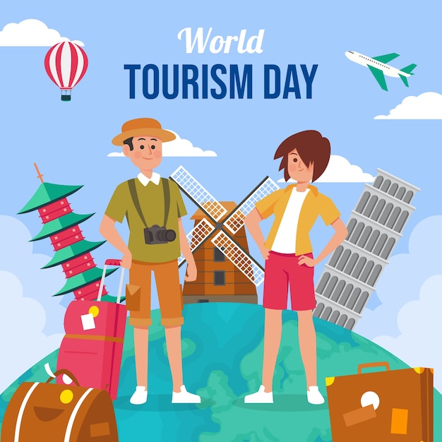 Illustrazione piatta per la celebrazione della giornata mondiale del turismo