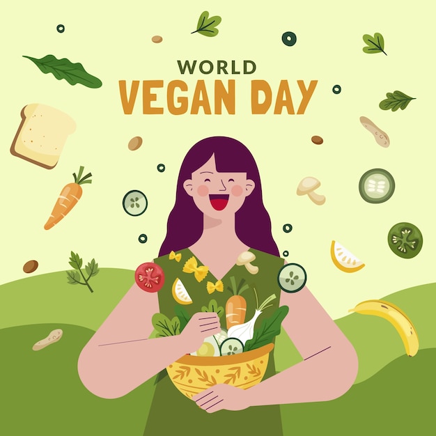 Illustrazione piatta per la celebrazione della giornata mondiale vegana