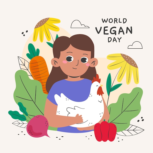 Illustrazione piatta per la celebrazione della giornata mondiale vegana