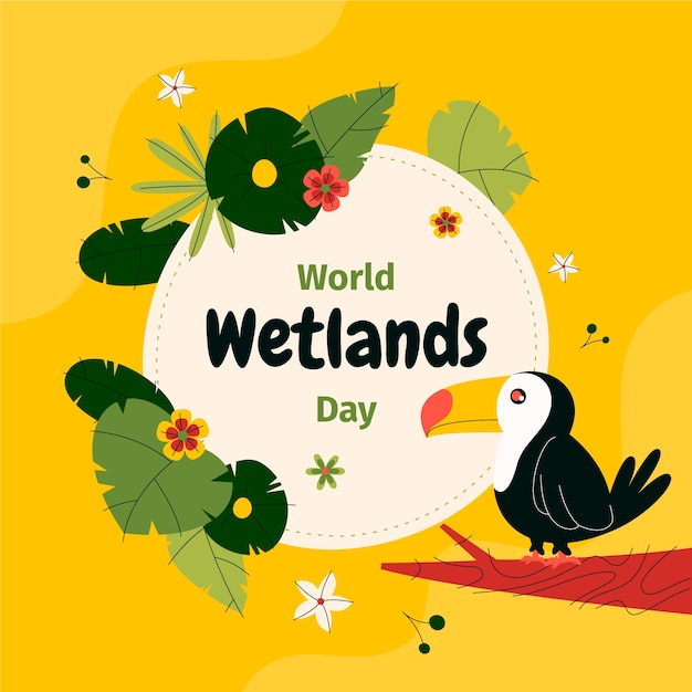 Flat illustration for world wetlands day with flora and fauna