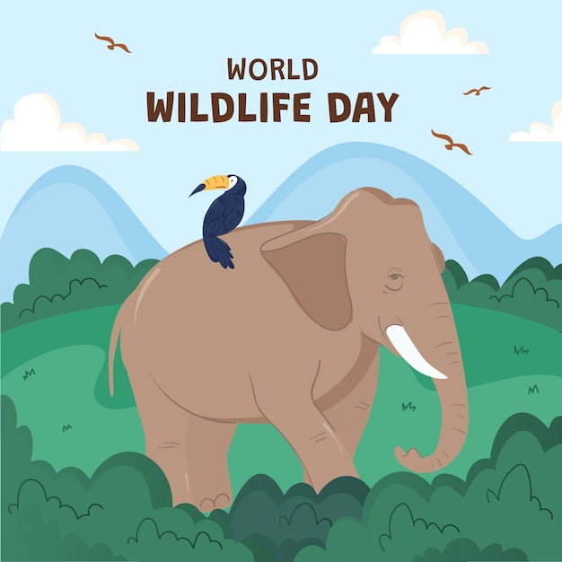 Flat illustration for world wildlife day with flora and fauna