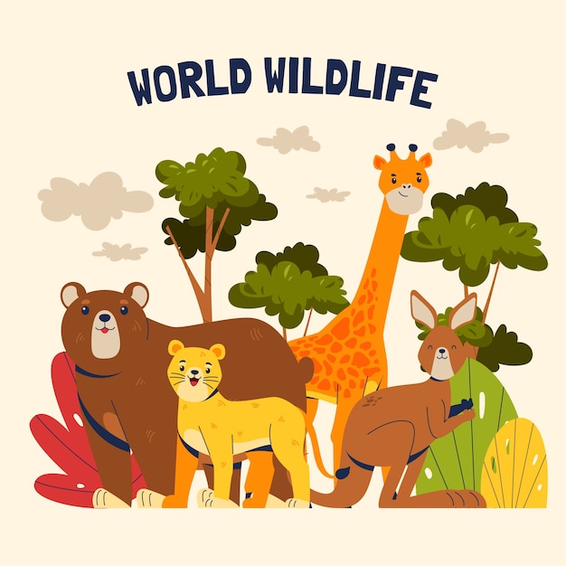 Vector flat illustration for world wildlife day