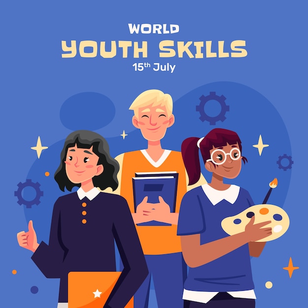 Flat illustration for world youth skills day celebration