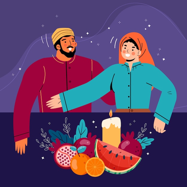 flat illustration for yalda night celebration
