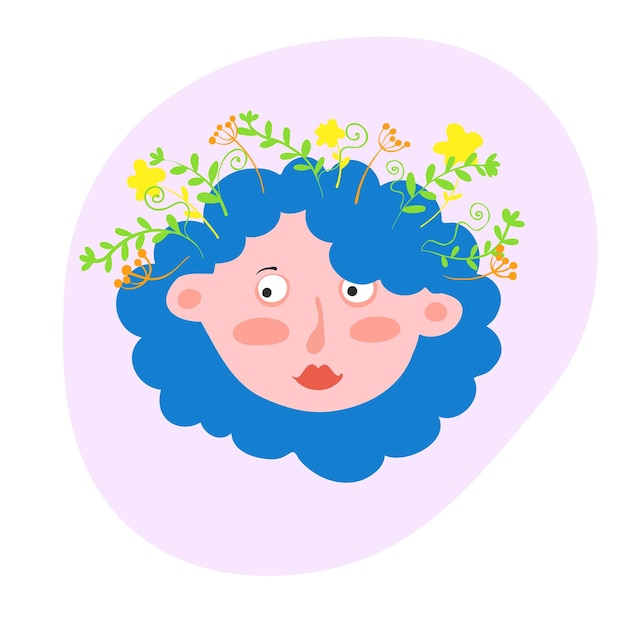 Flat illustration of a young girl with flowers in her head People and world mental health day