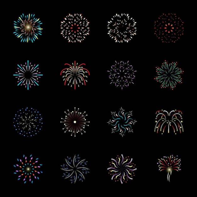 Vector flat illustrations of fireworks