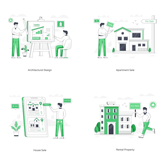 Illustrazioni piatte di agenti immobiliari