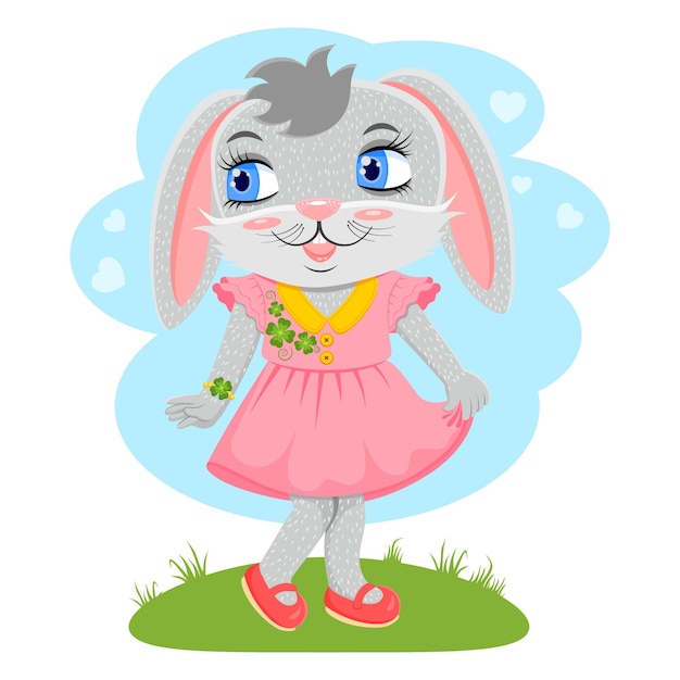 Vector flat image of a rabbit in a dress and shoes in a cartoon style