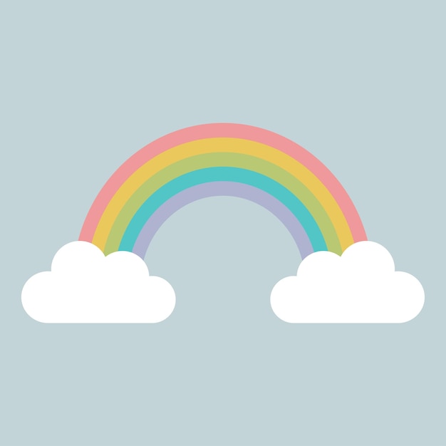 Vector flat image of a rainbow and clouds vector illustration