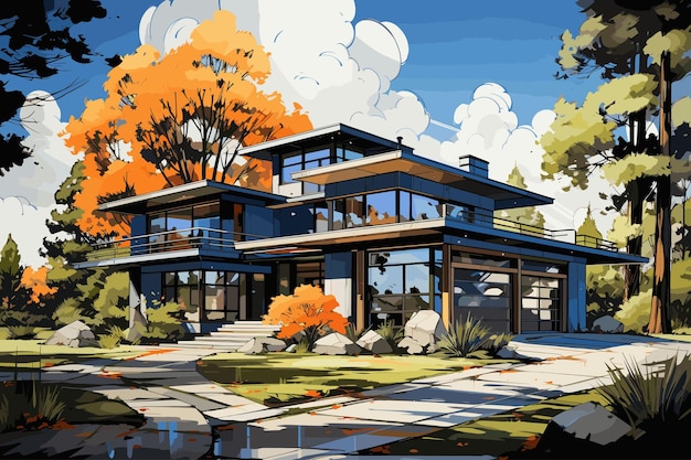 Vector flat image vector of house in a lively comic style