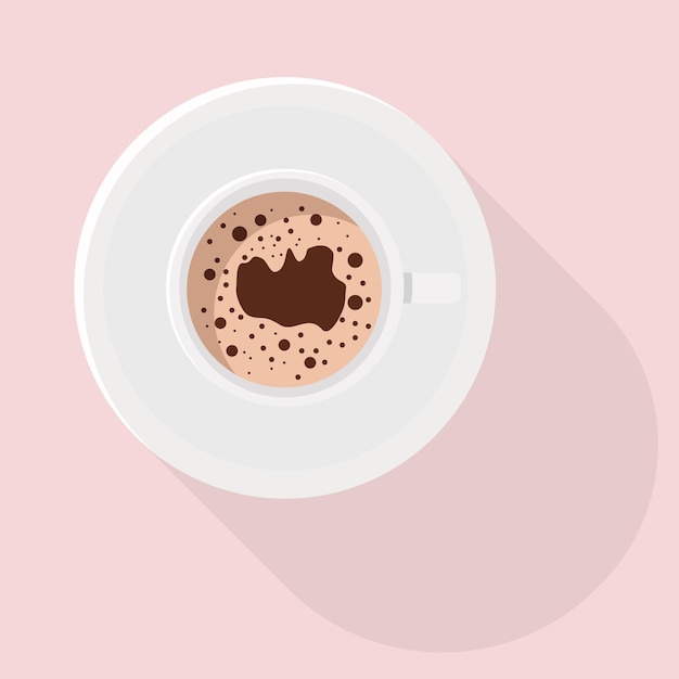 Flat image view of a Cup of coffee The view from the top On a pink background Vector illustration