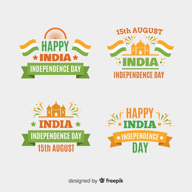 Flat india independence day badge collection