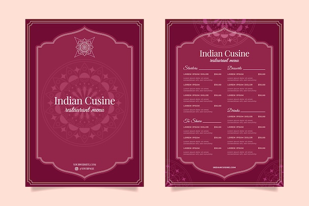 Vector flat indian menu template