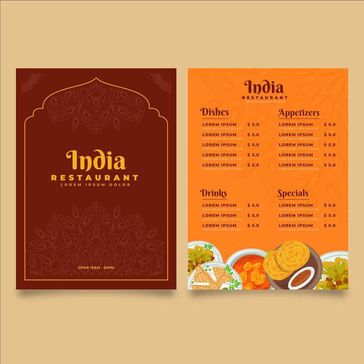 Vector flat indian menu template