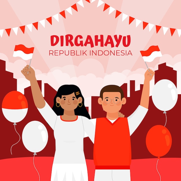 Vector flat indonesia independence day illustration