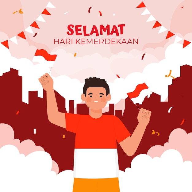 Flat indonesia independence day illustration