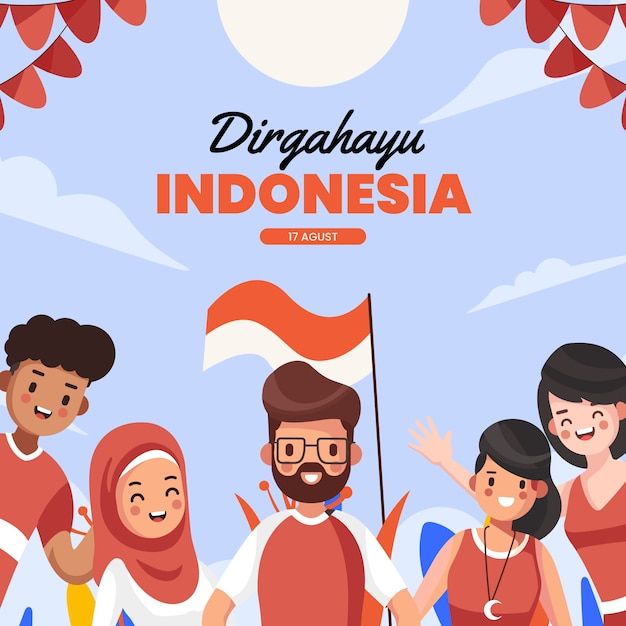 Vettore illustrazione piatta del giorno dell'indipendenza dell'indonesia