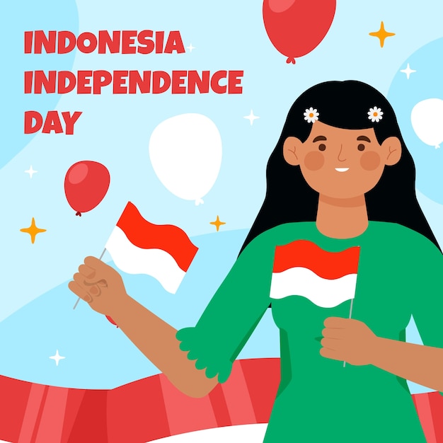 Vettore illustrazione piatta del giorno dell'indipendenza dell'indonesia